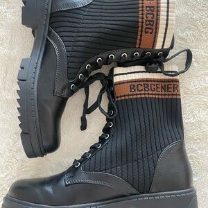 BCBG Black and Brown Ribbed Lace-Up Boots